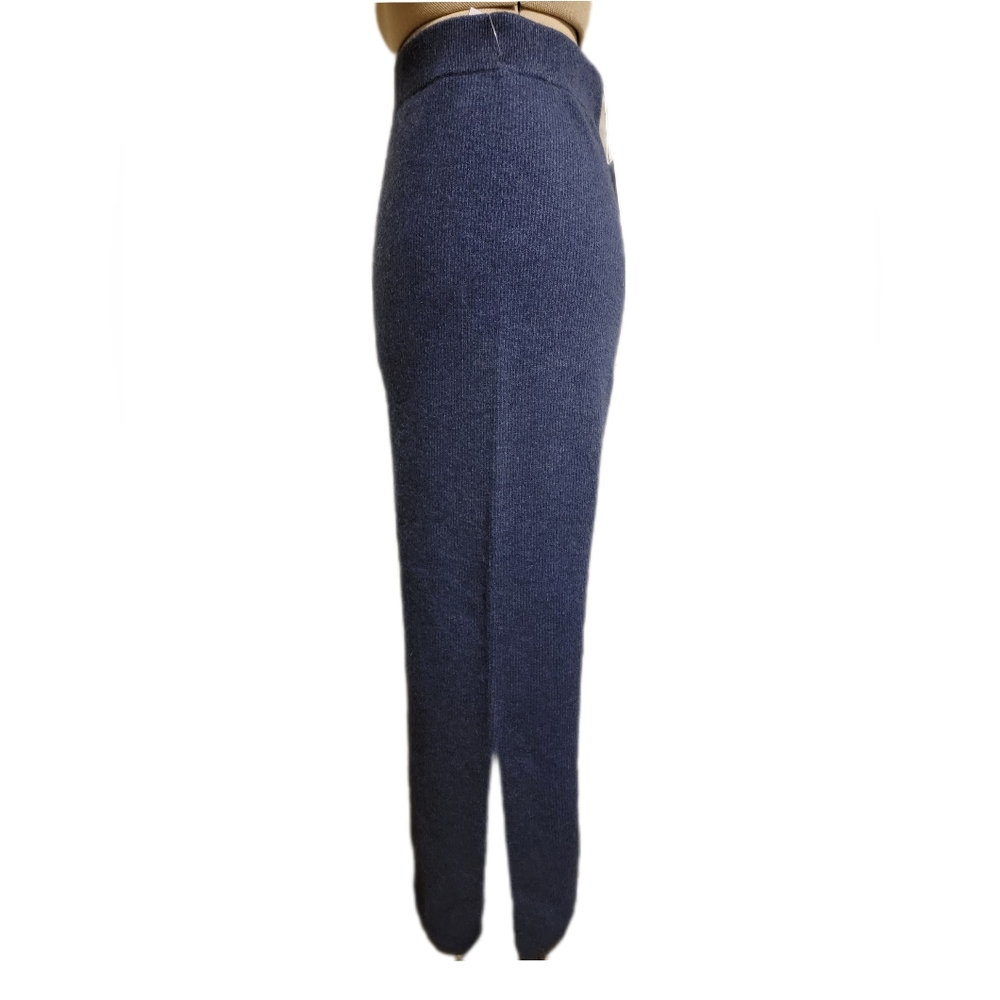 Calme By Johnny Was Wide Leg Trousers Knit Split Hem Pant Sweatpant Navy Blue - Picture 2 of 12
